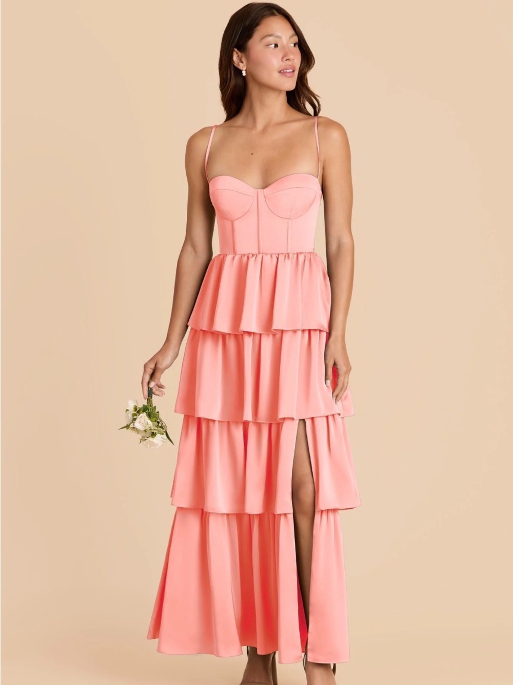 Birdy Grey Coral Pink Tiered Maxi Dress